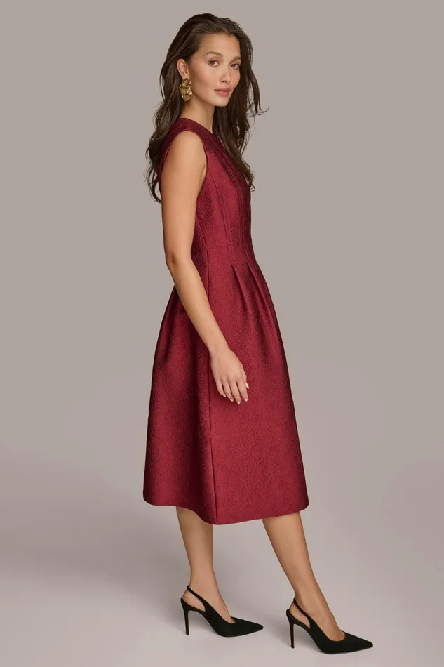 Women Dresses And Jumpsuits Donna Karan PEBBLE JACQUARD FIT AND FLARE DRESS Cabernet