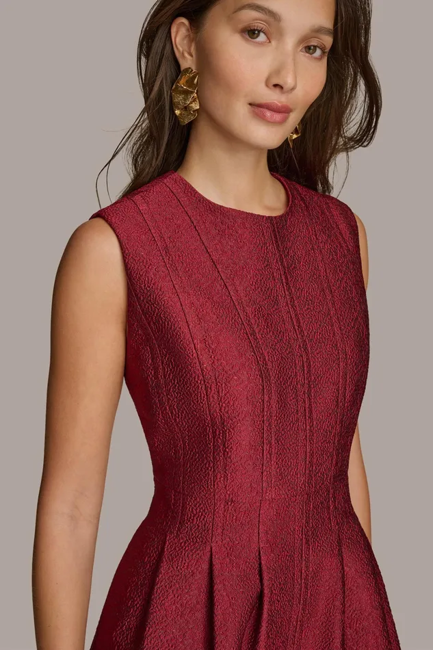 Women Dresses And Jumpsuits Donna Karan PEBBLE JACQUARD FIT AND FLARE DRESS Cabernet
