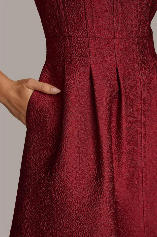 Women Dresses And Jumpsuits Donna Karan PEBBLE JACQUARD FIT AND FLARE DRESS Cabernet