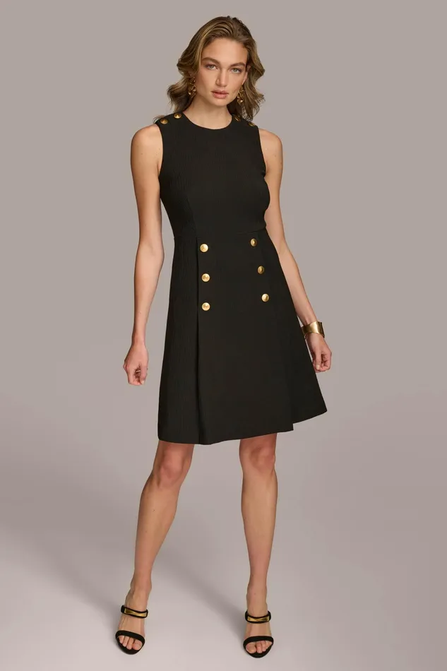 Women Dresses And Jumpsuits Donna Karan RIBBED DRESS WITH BUTTONS Black