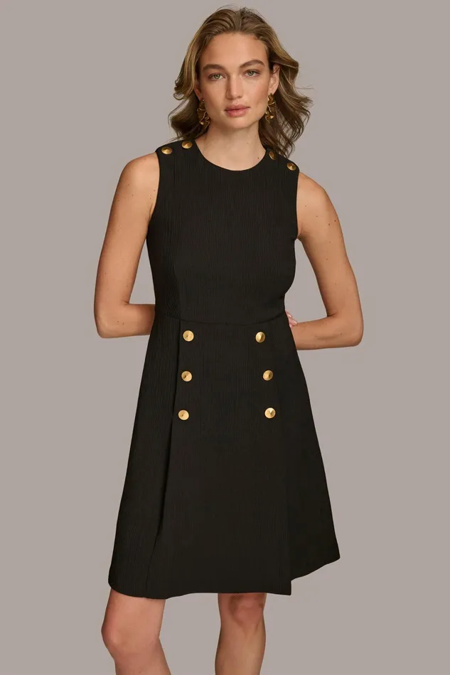 Women Dresses And Jumpsuits Donna Karan RIBBED DRESS WITH BUTTONS Black