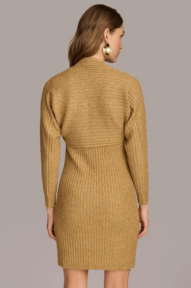 Women Dresses And Jumpsuits Donna Karan SWEATER DRESS WITH SHRUG Gold