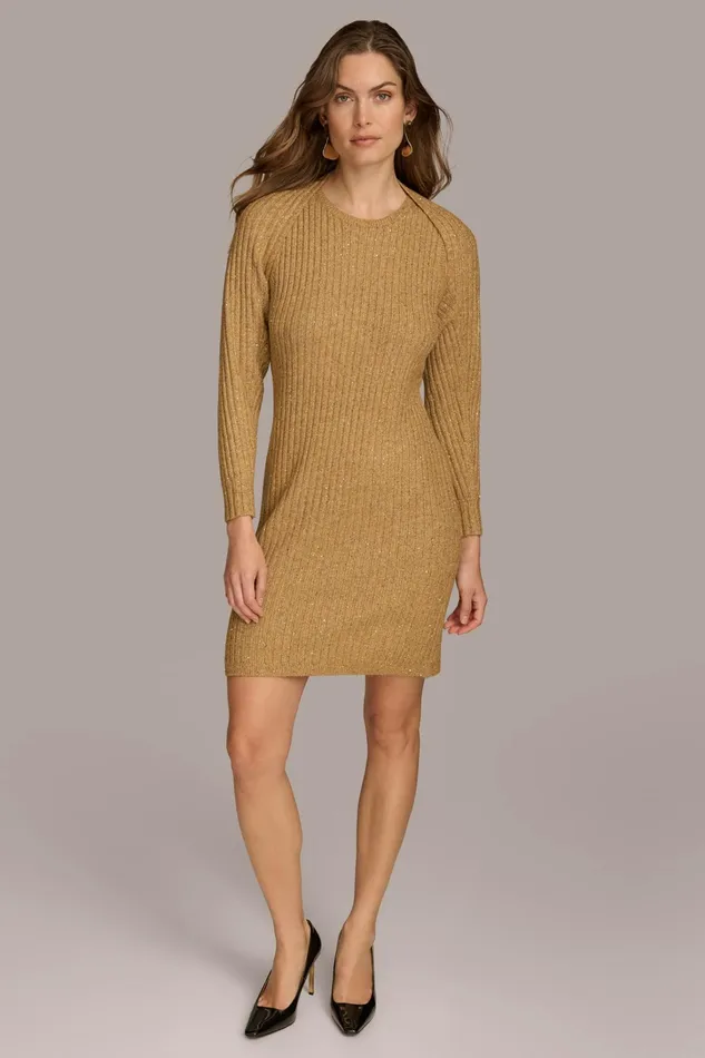 Women Dresses And Jumpsuits Donna Karan SWEATER DRESS WITH SHRUG Gold