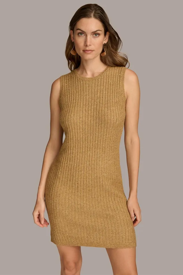 Women Dresses And Jumpsuits Donna Karan SWEATER DRESS WITH SHRUG Gold