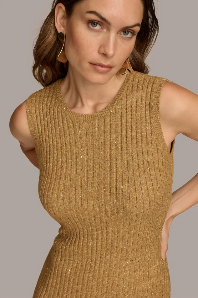 Women Dresses And Jumpsuits Donna Karan SWEATER DRESS WITH SHRUG Gold