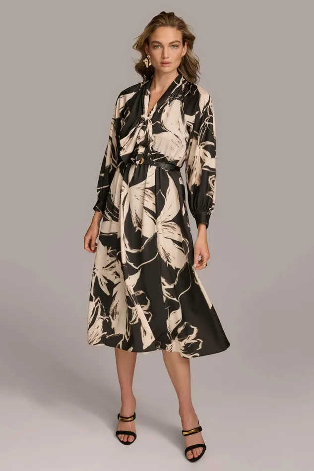 Women Dresses And Jumpsuits Donna Karan TIE NECK PRINTED MAXI DRESS Black