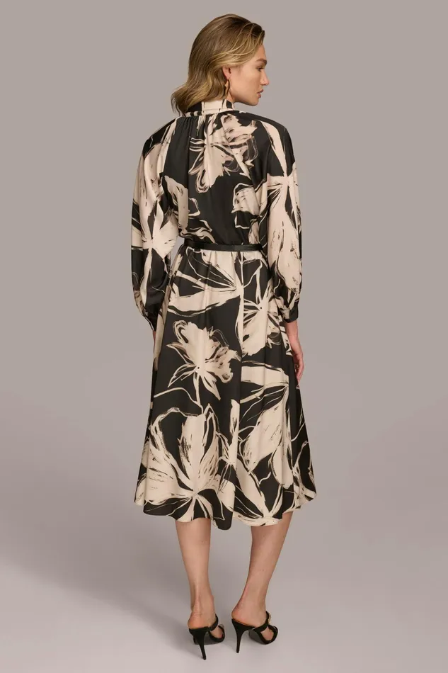 Women Dresses And Jumpsuits Donna Karan TIE NECK PRINTED MAXI DRESS Black