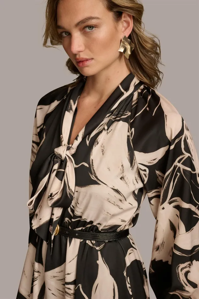 Women Dresses And Jumpsuits Donna Karan TIE NECK PRINTED MAXI DRESS Black