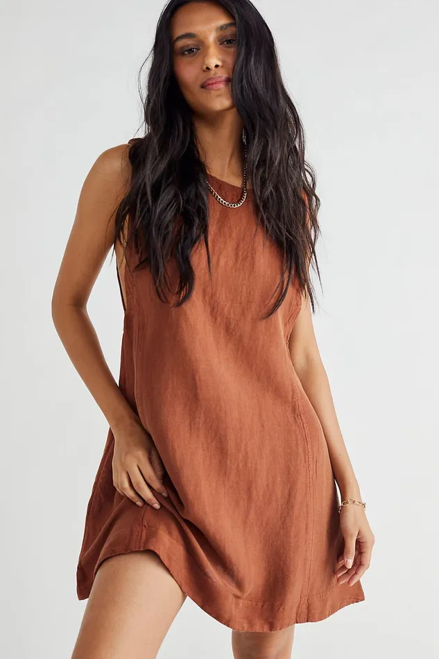 Women Dresses Free People Sammi Linen Trapeze Tortoise Shell