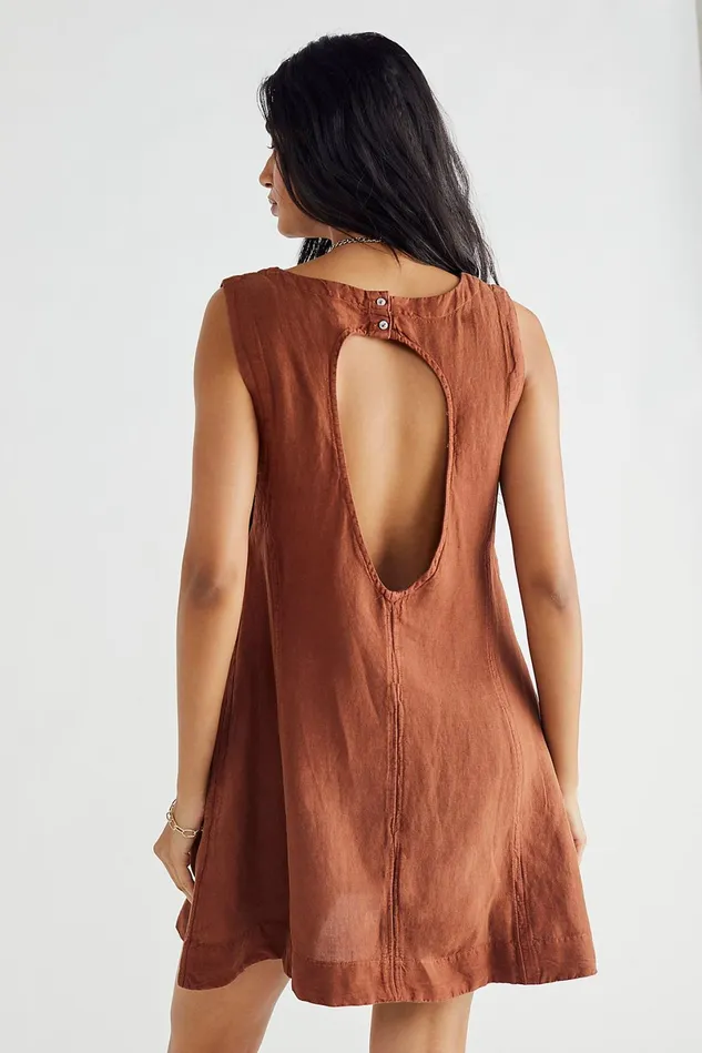 Women Dresses Free People Sammi Linen Trapeze Tortoise Shell