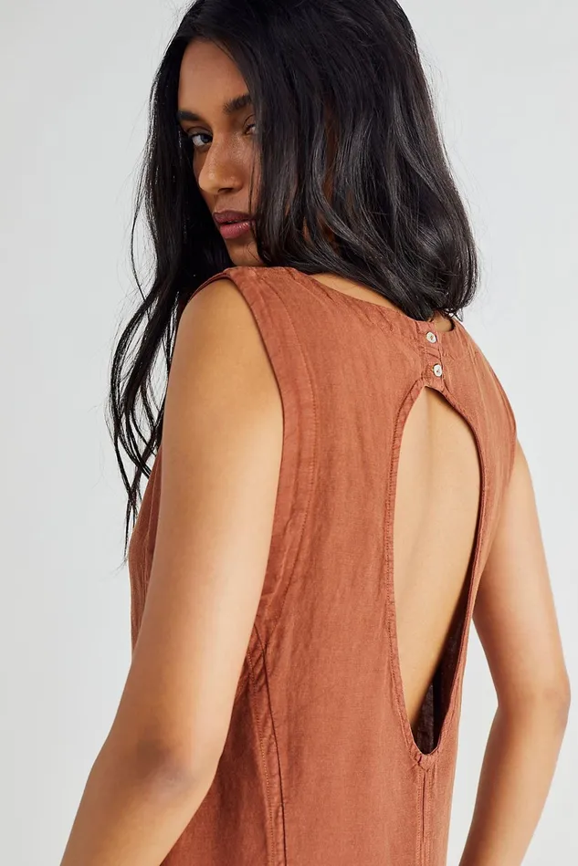 Women Dresses Free People Sammi Linen Trapeze Tortoise Shell