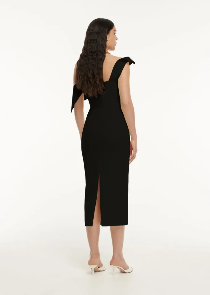 Women Dresses Roland Mouret Asymmetric Drape Wool Silk Midi Dress