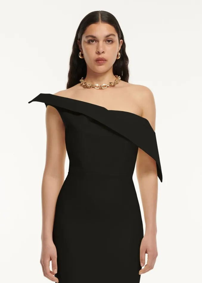 Women Dresses Roland Mouret Asymmetric Drape Wool Silk Midi Dress