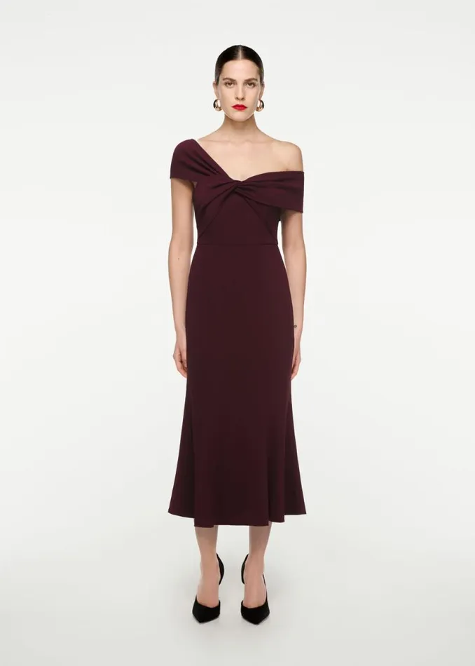 Women Dresses Roland Mouret Asymmetric Twist Stretch Cady Midi Dress