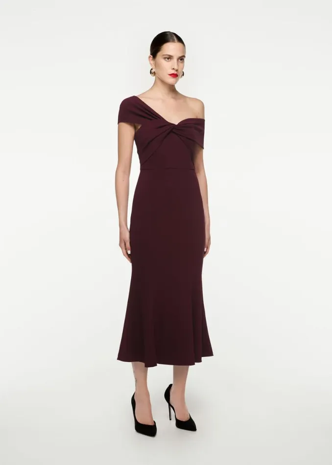 Women Dresses Roland Mouret Asymmetric Twist Stretch Cady Midi Dress