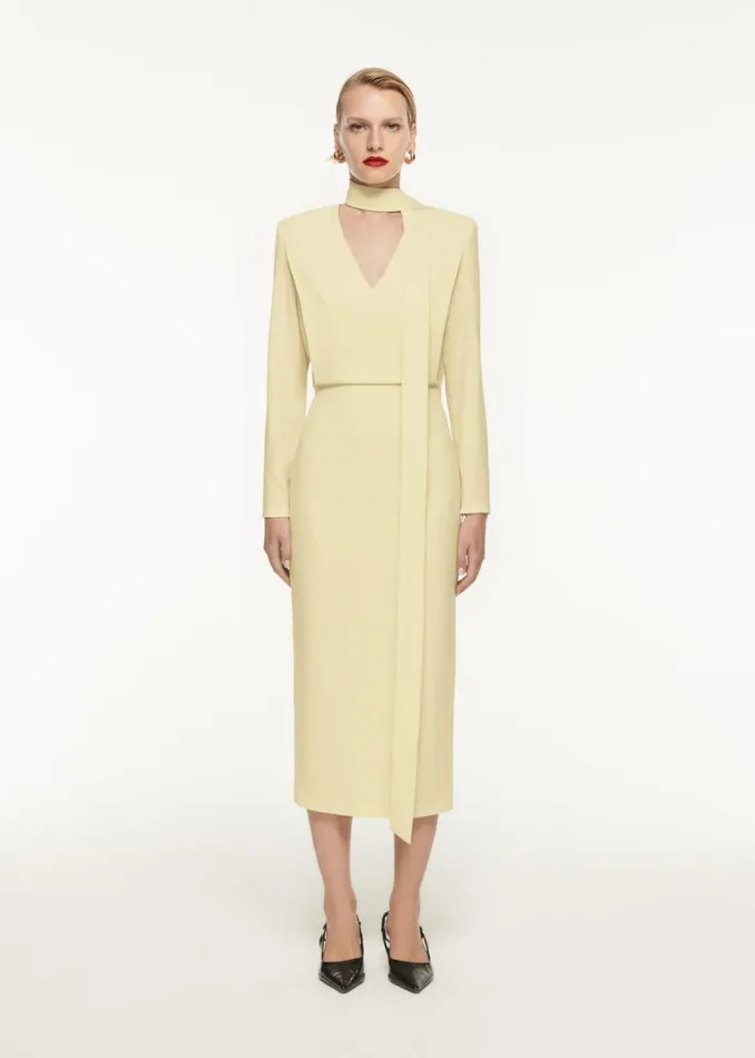Women Dresses Roland Mouret Long Sleeve Satin Crepe Midi Dress