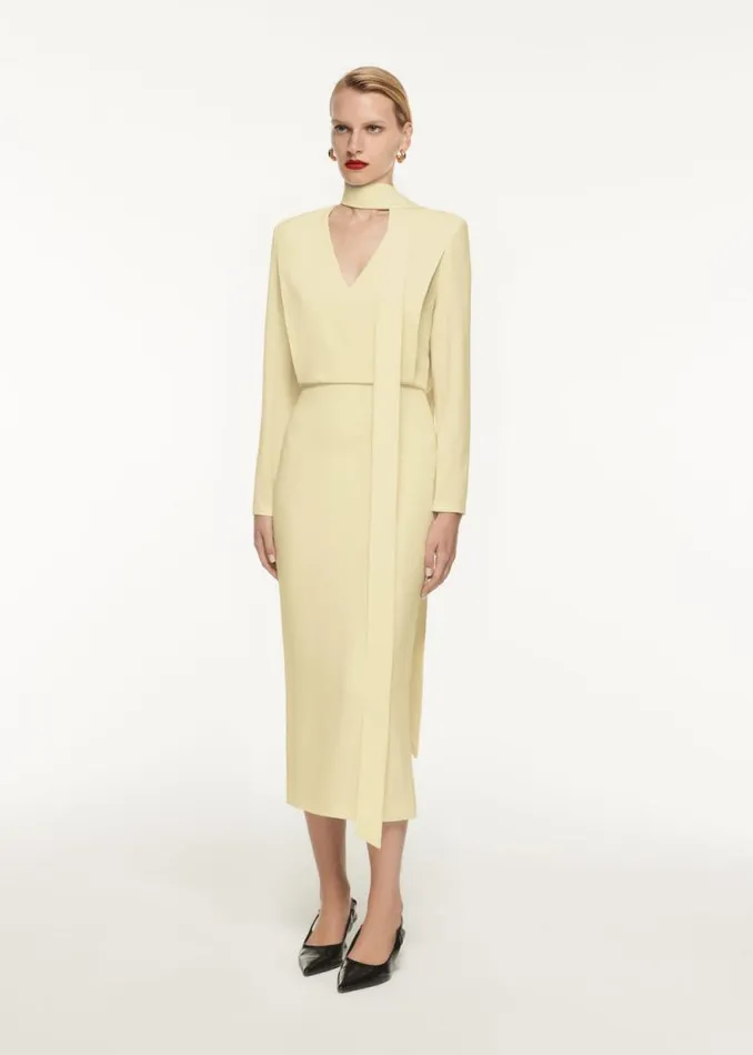 Women Dresses Roland Mouret Long Sleeve Satin Crepe Midi Dress