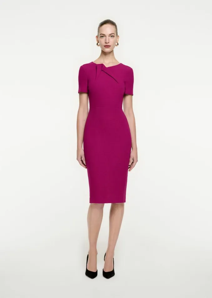 Women Dresses Roland Mouret Short Sleeve Wool Crepe Midi Dress
