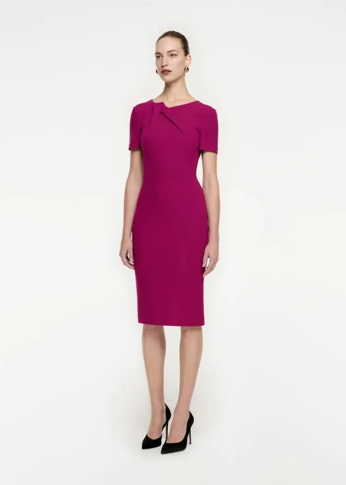 Women Dresses Roland Mouret Short Sleeve Wool Crepe Midi Dress