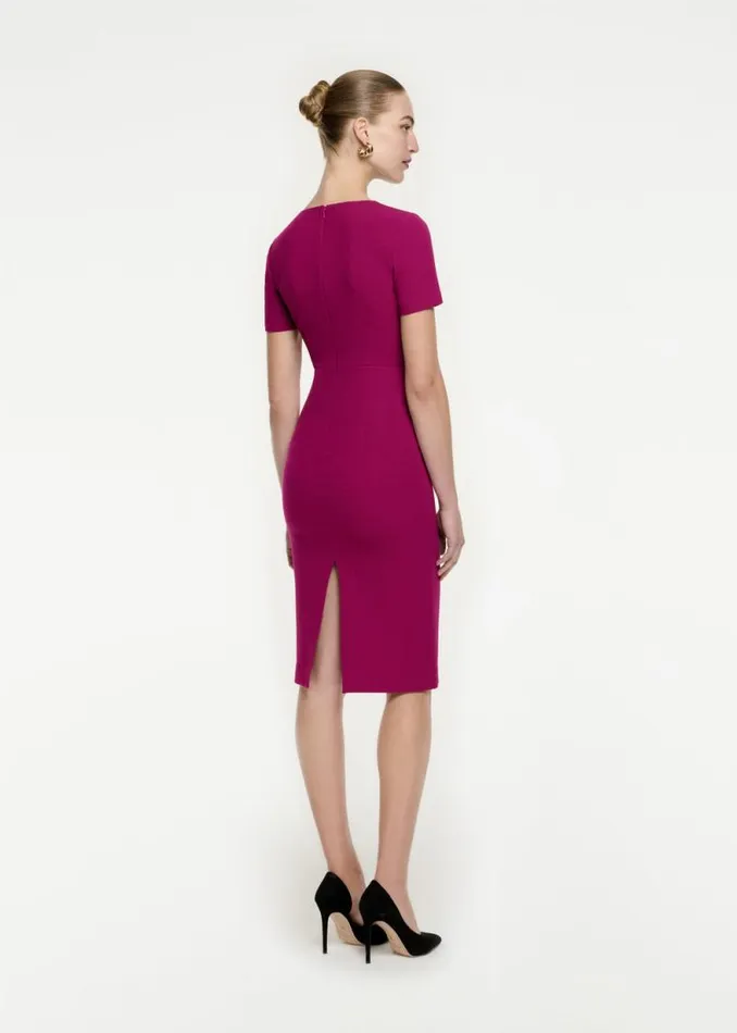 Women Dresses Roland Mouret Short Sleeve Wool Crepe Midi Dress