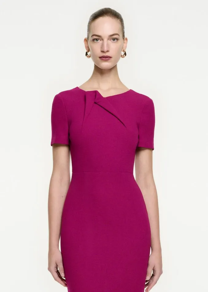 Women Dresses Roland Mouret Short Sleeve Wool Crepe Midi Dress