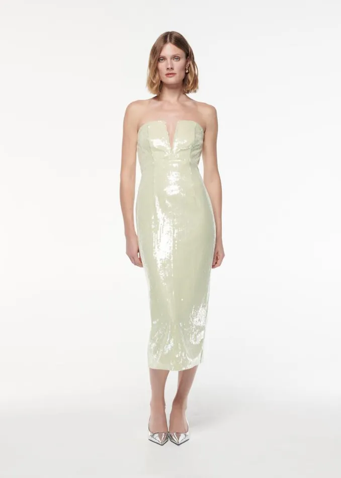 Women Dresses Roland Mouret Strapless V Neck Sequin Midi Dress