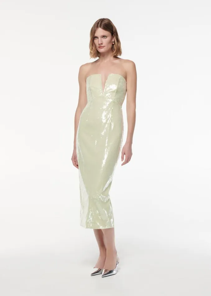Women Dresses Roland Mouret Strapless V Neck Sequin Midi Dress