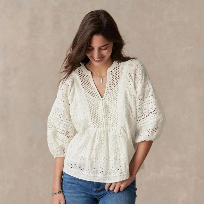 Women Eyelet Symphony Top Teal Sundance Catalog Tops Women Eyelet Symphony Top Teal Sundance Catalog Tops