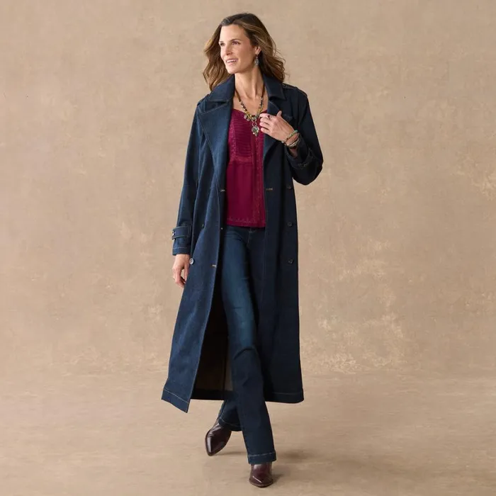 Women Faye Denim Trench Coat Ink Sundance Catalog Jackets and Coats