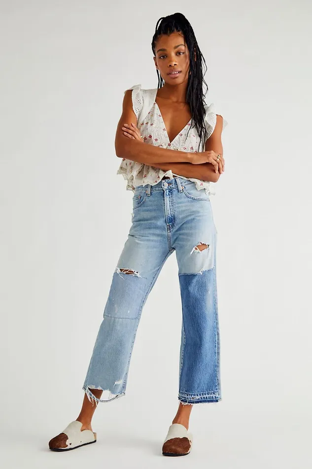 Women Flare Jeans Free People Denimist Pierce High Rise Jeans Jinx With Rips