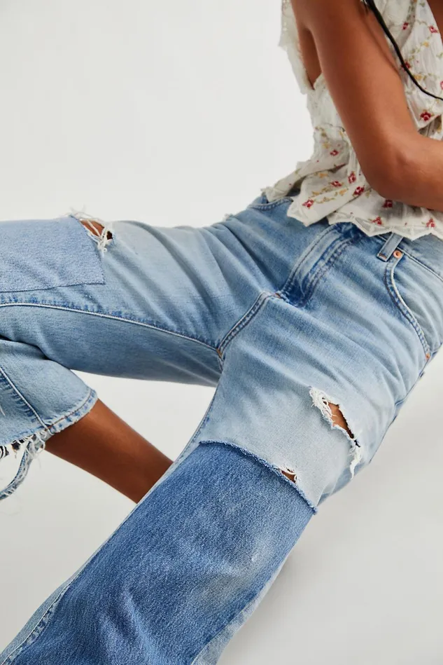 Women Flare Jeans Free People Denimist Pierce High Rise Jeans Jinx With Rips