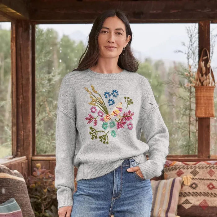 Women Flight Of Fancy Sweater Soft Gray Sundance Catalog Sweaters