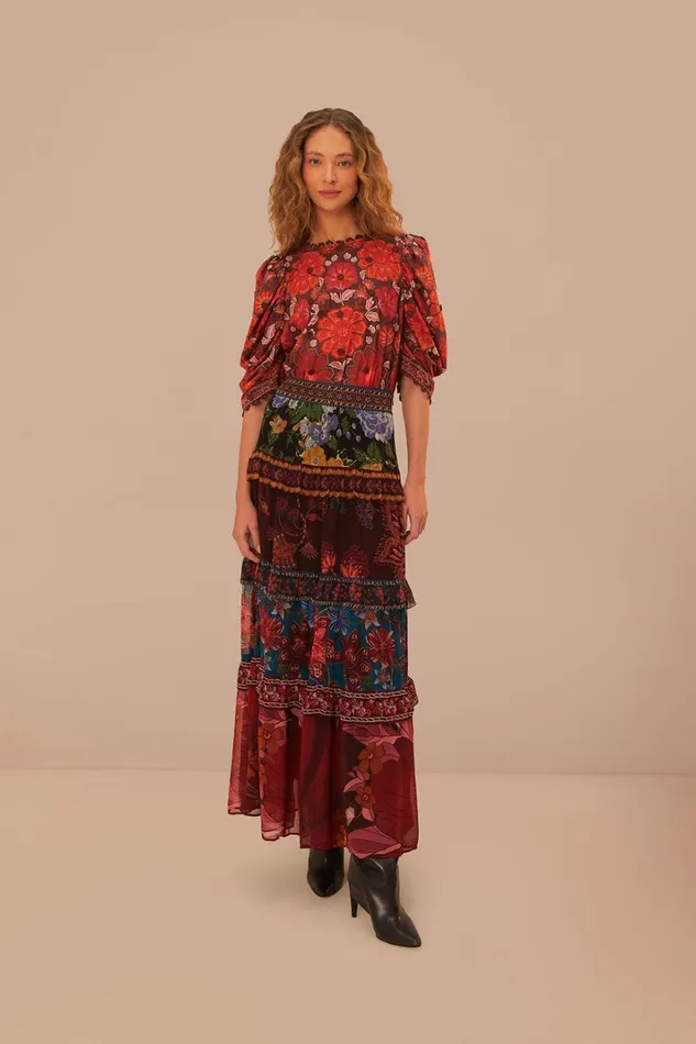 Women Floral Mix Ruffle Maxi Skirt Floral Mix FARM Rio Skirts