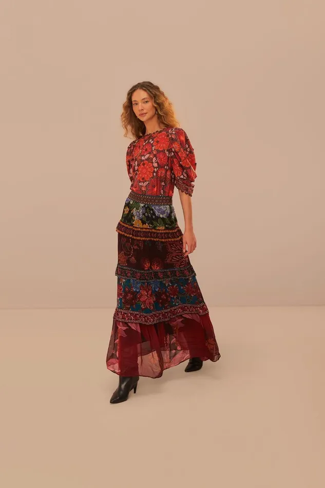 Women Floral Mix Ruffle Maxi Skirt Floral Mix FARM Rio Skirts