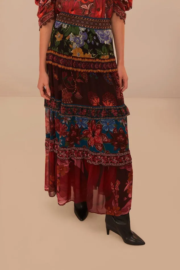 Women Floral Mix Ruffle Maxi Skirt Floral Mix FARM Rio Skirts