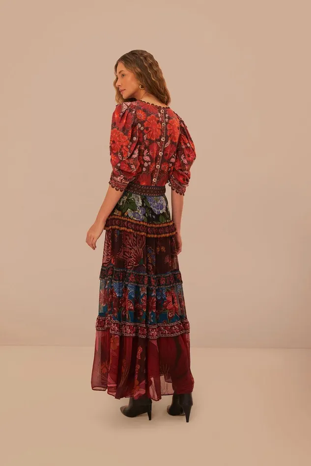 Women Floral Mix Ruffle Maxi Skirt Floral Mix FARM Rio Skirts