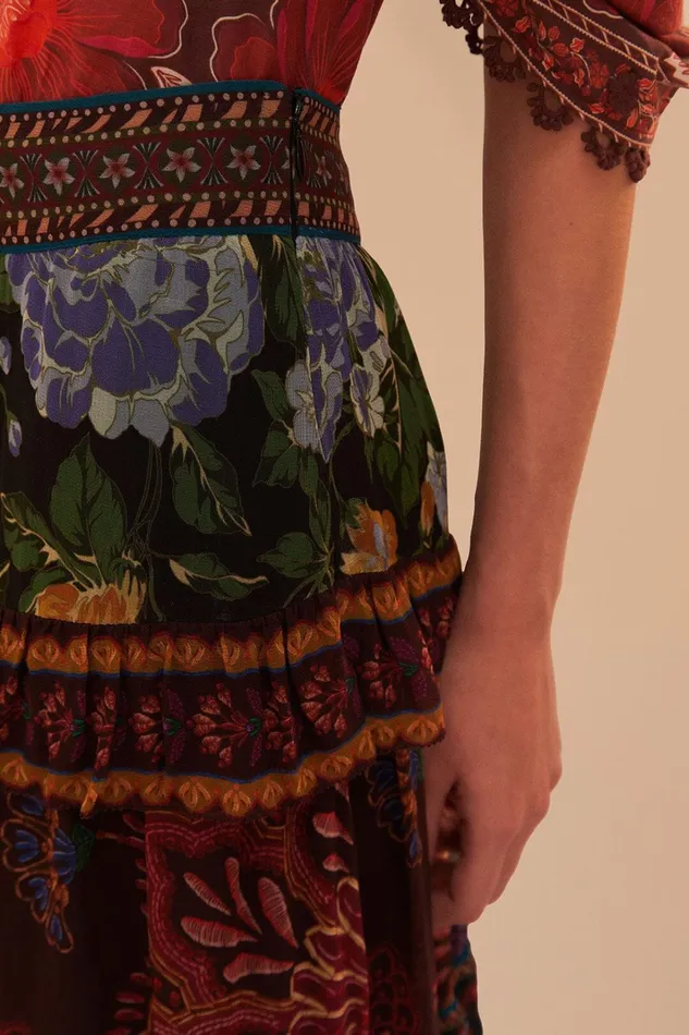 Women Floral Mix Ruffle Maxi Skirt Floral Mix FARM Rio Skirts