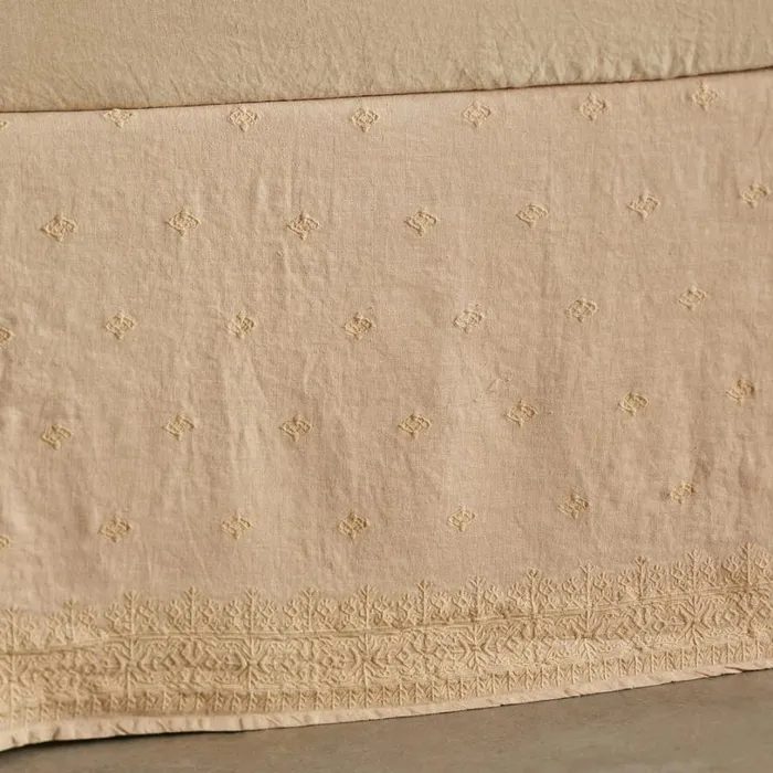 Women Gossamer Linen Embroidery Bedskirt Honeycomb Sundance Catalog Bedding and Bath