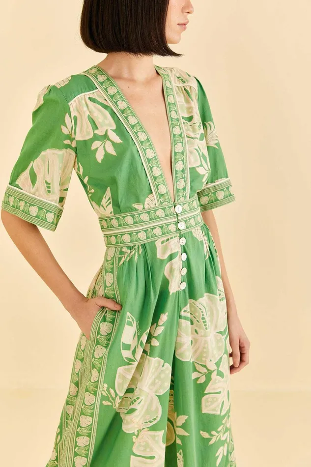 Women Green Lace Monsteras Jumpsuit Lace Monsteras Green FARM Rio Jumpsuits