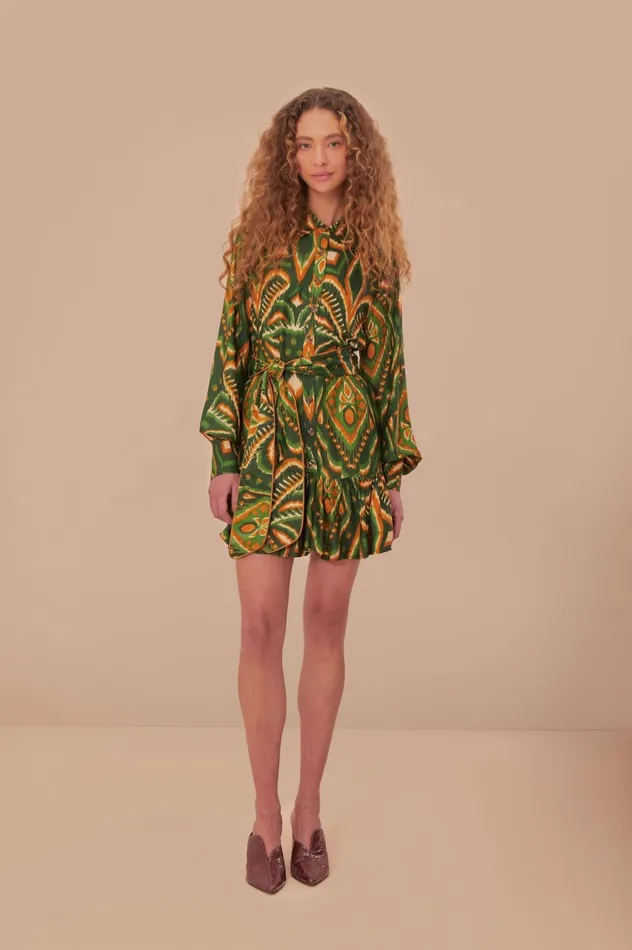 Women Green Pineapple Ikat LENZING ECOVERO Viscose Mini Dress Pineapple Ikat Green FARM Rio Mini Dresses Women Green Pineapple Ikat LENZING ECOVERO Viscose Mini Dress Pineapple Ikat Green FARM Rio Mini Dresses