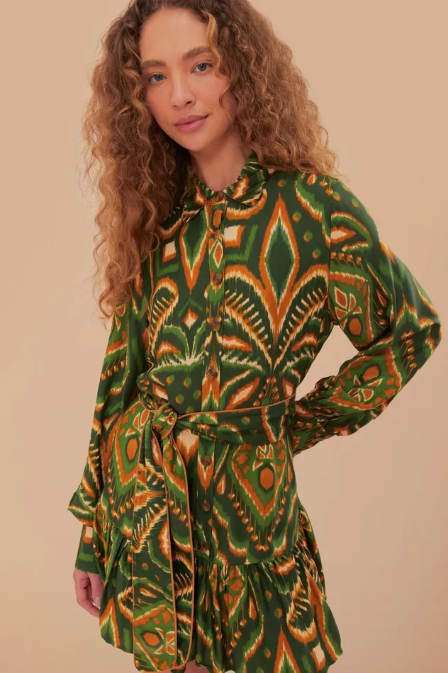 Women Green Pineapple Ikat LENZING ECOVERO Viscose Mini Dress Pineapple Ikat Green FARM Rio Mini Dresses