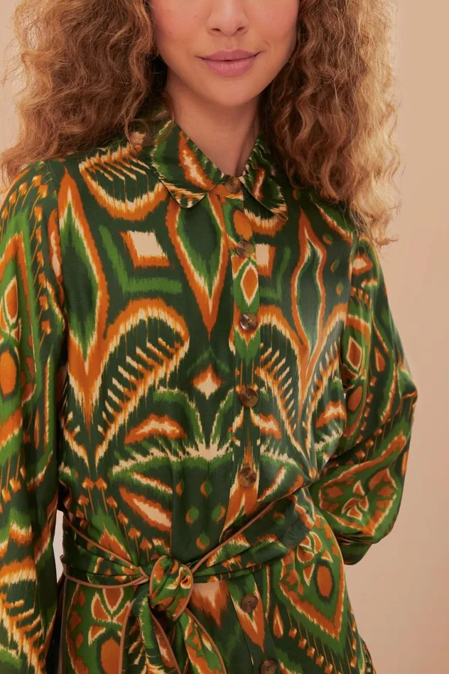 Women Green Pineapple Ikat LENZING ECOVERO Viscose Mini Dress Pineapple Ikat Green FARM Rio Mini Dresses