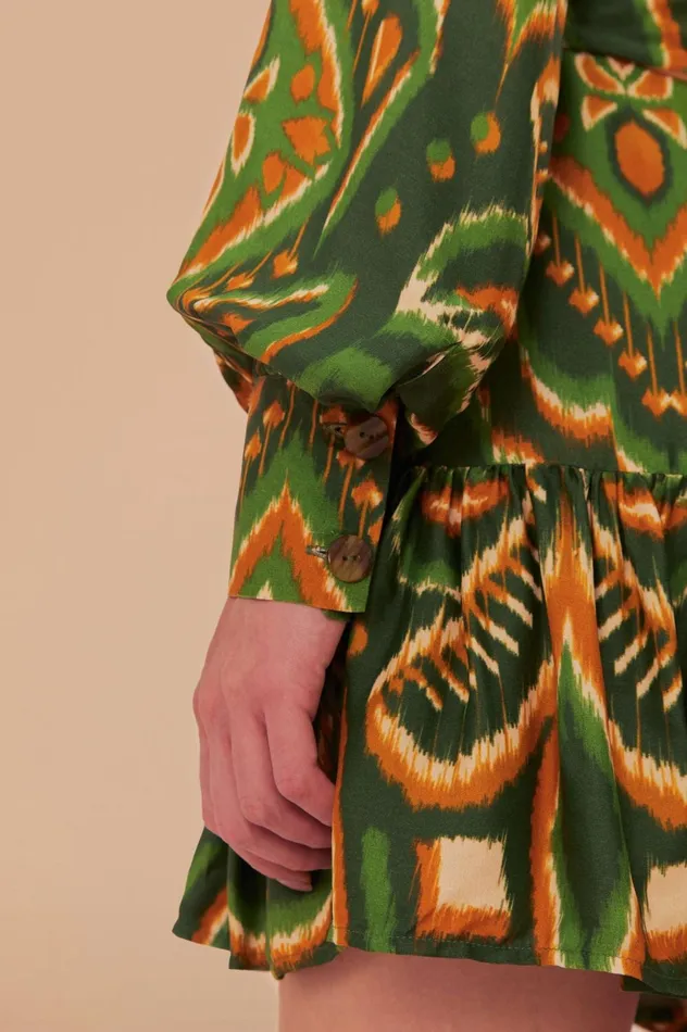 Women Green Pineapple Ikat LENZING ECOVERO Viscose Mini Dress Pineapple Ikat Green FARM Rio Mini Dresses