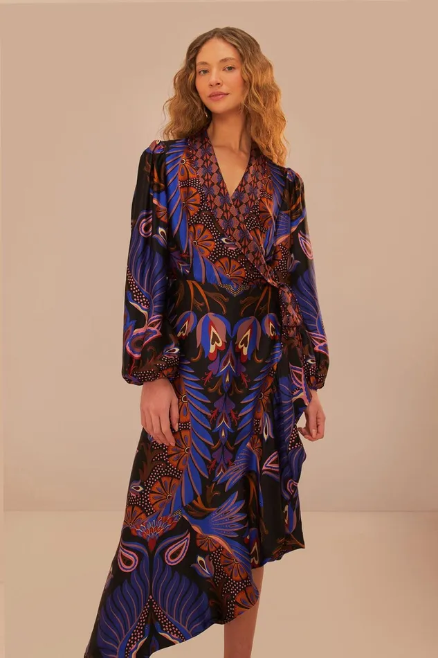 Women Heart Forest Black Long Sleeve Midi Dress Heart Forest Black FARM Rio Midi Dresses