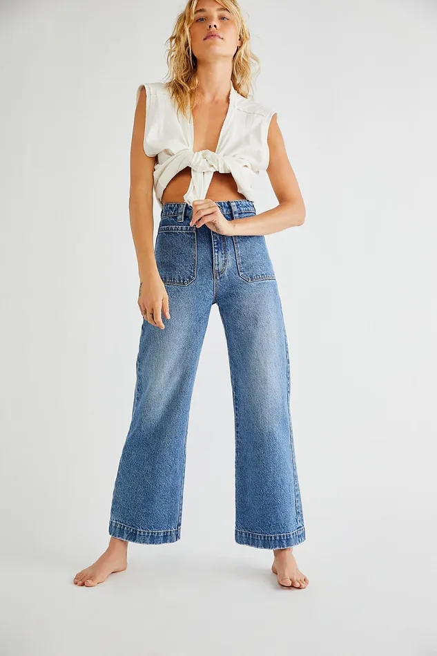 Women HighRise Jeans Free People Rollas Sailor Jeans Paris Blue