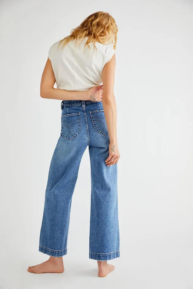 Women HighRise Jeans Free People Rollas Sailor Jeans Paris Blue