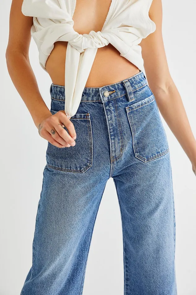 Women HighRise Jeans Free People Rollas Sailor Jeans Paris Blue