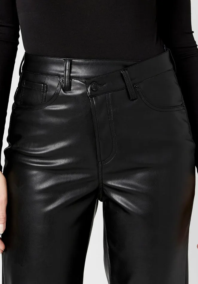 Women High Rise Jessie Pleather Pants Black Buffalo David Bitton Pants