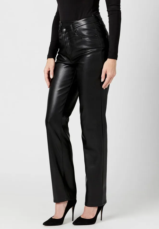 Women High Rise Jessie Pleather Pants Black Buffalo David Bitton Pants