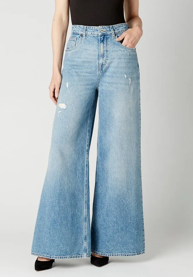 Women High Rise Super Wide Leg Alice Jeans Indigo Buffalo David Bitton Wide and Balloon Leg